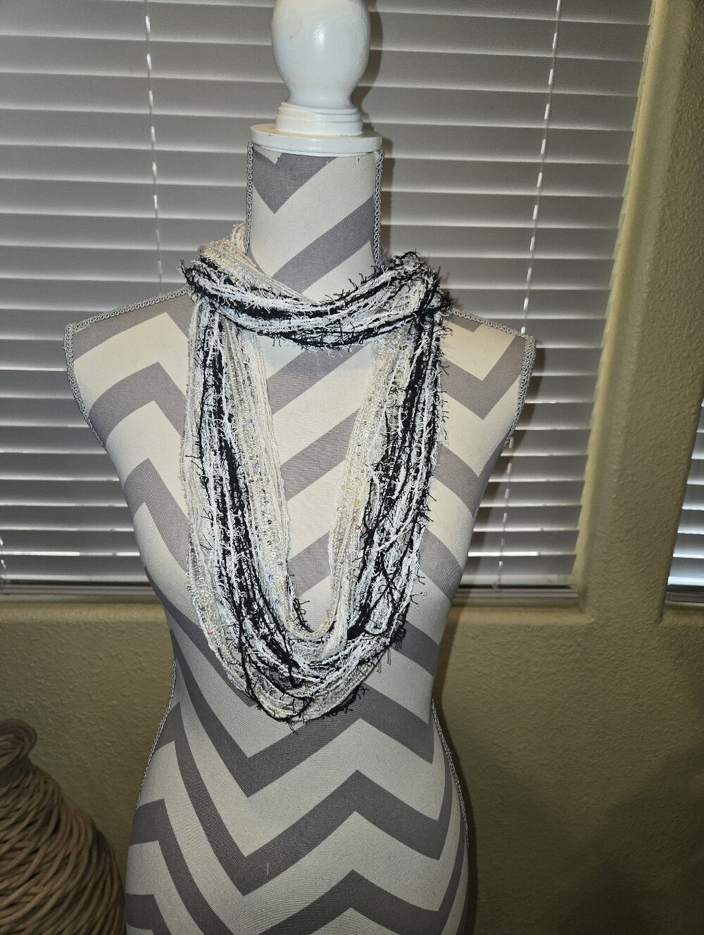 Chic Black & White Multi-strand Infinity Scarf